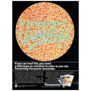1985 Panasonic Sensicolor VHS Tape Vintage Print Ad Ishihara Color Test Blank